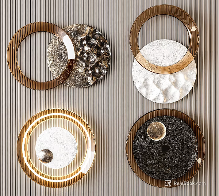 Modern Circular Wall Decor With Metallic Frames Textured Surfaces And Neutral Tones 3d model 