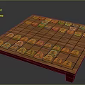 Traditional Chinese Chessboard With Orange Pieces On Wooden Grid Pattern Board