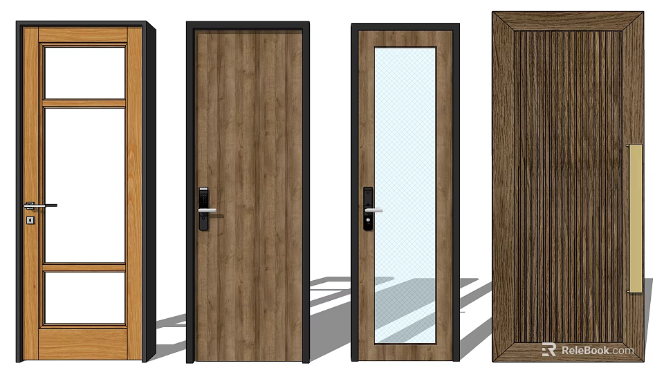 Various Stylish Swing Doors With Wooden Texture And Glass Panel Designs 3d model 