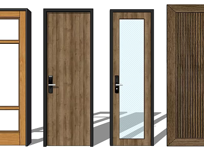 Various Stylish Swing Doors With Wooden Texture And Glass Panel Designs 3d model