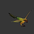 Game Movie Character Yellow Orange Parrot Flying With Spread Wings Dark Blue Background