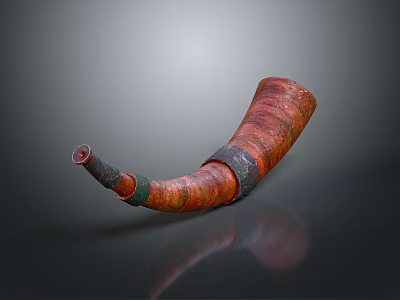 Handcrafted Red Brown Textured Horn Musical Instrument With Painted Art Details On Gray Backdrop 3d model