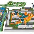 Colorful Children's Play Area With Airplane Shaped Play Structures Green Lawn And Interactive Zones
