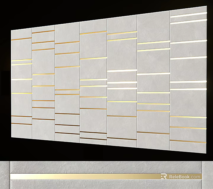 Decorative Modern White Wall Panels With Golden Lines And Geometric Patterns 3d model