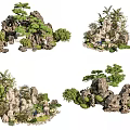 Decorative Rockery Stones with Pine Palm Trees Green Plants for Garden Landscape Design