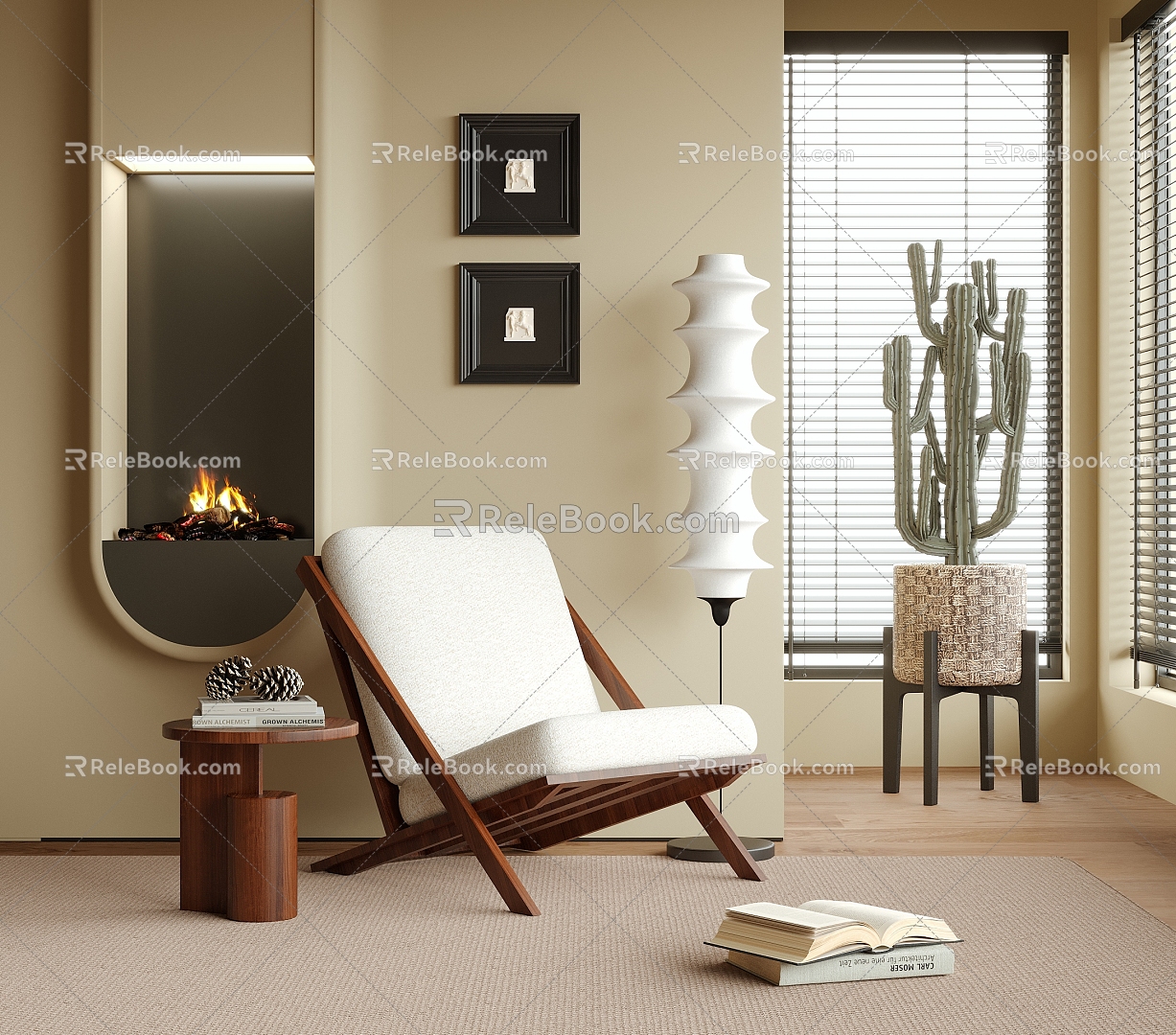 Modern Leisure Chair Single Sofa Sofa Stool Cactus Potted Plant 3d model