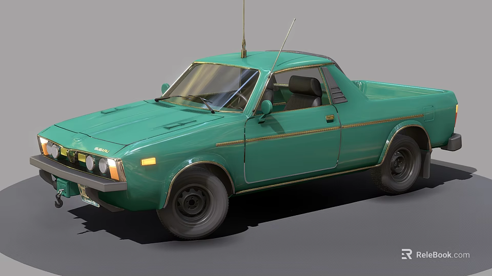 Vintage Green Pickup Truck with Antenna and Classic Exterior Design 3d model 