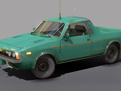 Vintage Green Pickup Truck with Antenna and Classic Exterior Design 3d model