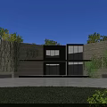 Modern Museum Building With Stone Walls Climbing Vines And Large Glass Windows