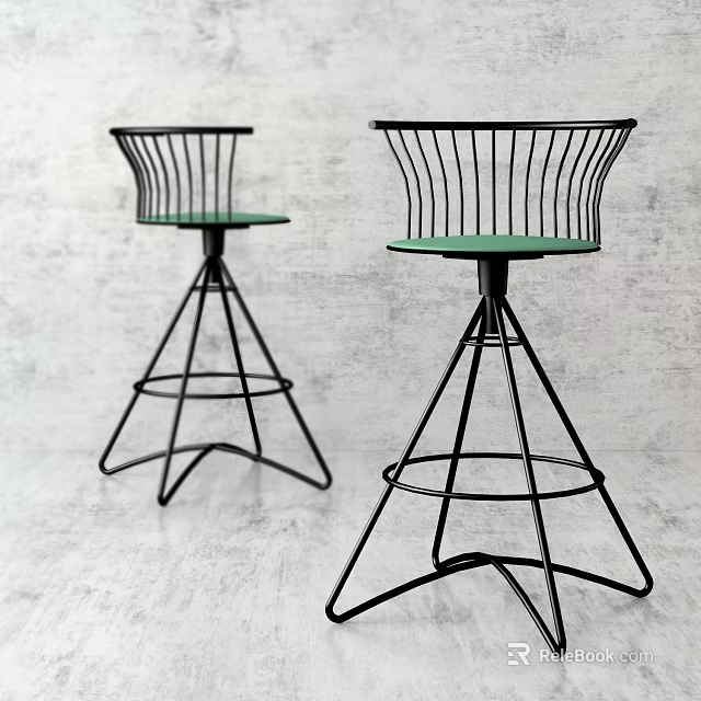 Modern Bar Stools with Black Metal Frames and Green Seats in Contemporary Design 3d model 
