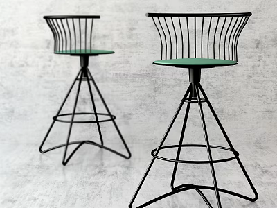 Modern Bar Stools with Black Metal Frames and Green Seats in Contemporary Design 3d model