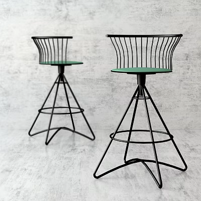 Modern Bar Stools with Black Metal Frames and Green Seats in Contemporary Design 3d model