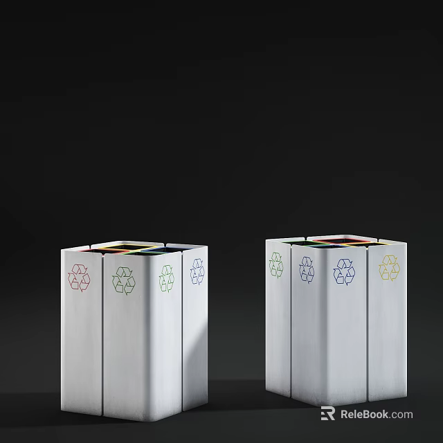 Dual Public Recycling Bins With Colorful Symbols For Efficient Waste Sorting 3d model 