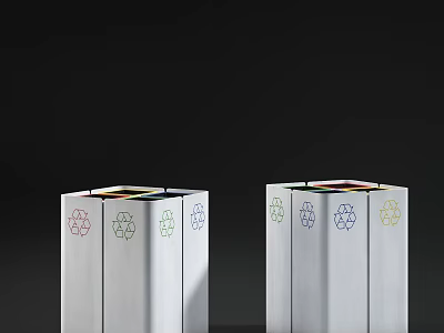 Dual Public Recycling Bins With Colorful Symbols For Efficient Waste Sorting 3d model