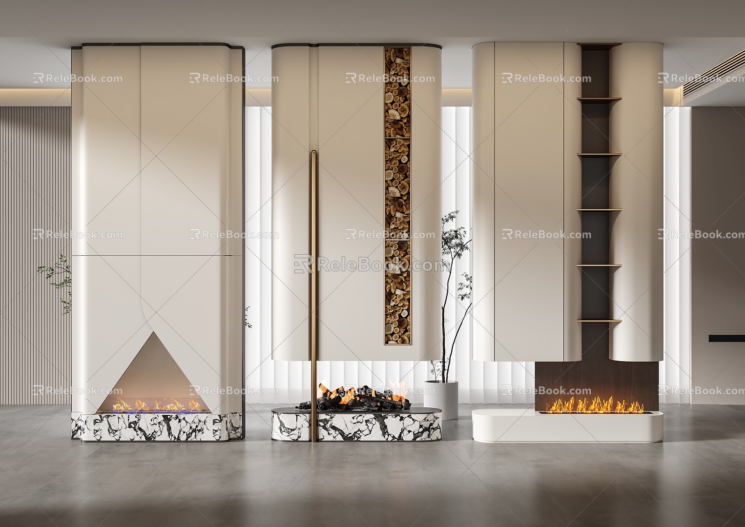 Modern decorative fireplace background wall modeling wall 3d model