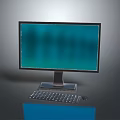Modern Desktop Computer Monitor With Blue Green Screen Keyboard And Mouse
