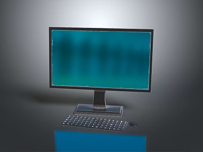 Modern Desktop Computer Monitor With Blue Green Screen Keyboard And Mouse 3d model