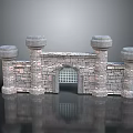 Stone Castle Gate With Four Towers And Arched Doorway Grille