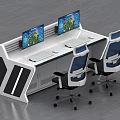 Modern Office Desk Workstation With Dual Monitors And Two Ergonomic Chairs