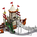 Kindergarten Castle Themed Playground With Slide Flags And Ship Shaped Elements 3d model