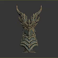 Ornate Decorative Equipment With Golden Horns Metallic Structure Green Surface Transparent Base