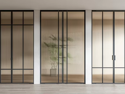 Modern Glass Panel Double Doors Interior With Wooden Floor And Green Plant 3d model