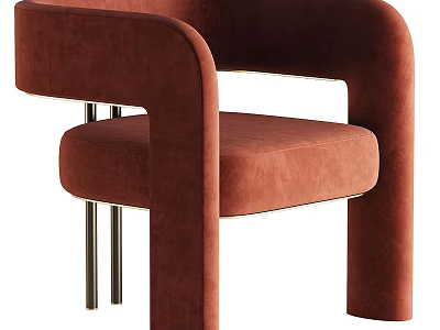 Brown Velvet Accent Chair With Curved Arms And Metal Legs Modern Design 3d model