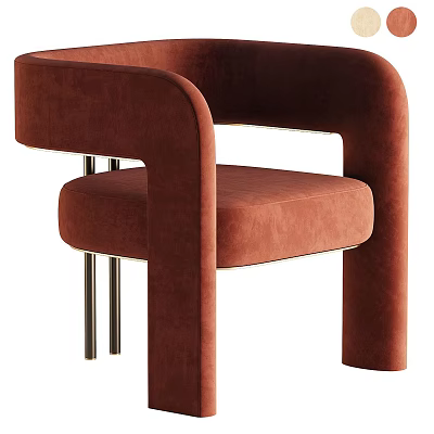 Brown Velvet Accent Chair With Curved Arms And Metal Legs Modern Design 3d model