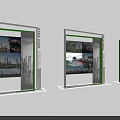 Modern Exhibition Display Shelves With Glass Panels Multi Layer Design And Green Accent Frames