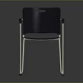 Modern Dark Blue Chair With Padded Seat Chrome Metal Legs Armrests And Backrest Circular Cutout