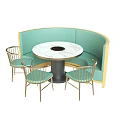 Modern Dining Table Set With Round Square Tables Mint Green Chairs And Booth Seating 3d model