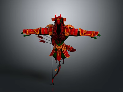 Outdoor Decorative Light With Red And Gold Ornate Wings Design For Garden Decoration 3d model