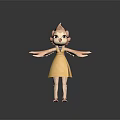 Anthropomorphic Bird Game Movie Character With Pink Feathered Hair Yellow Dress Outstretched Arms