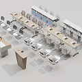 Modern Training Room Interior With White Chairs Long Tables And Wooden Podium