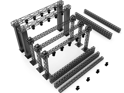 Commercial Stage Truss Equipment With Black Metal Frame And Assembly Parts 3d model