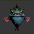 Cartoon Style Colorful Fish With Green Blue Red Pink Scales Big Eyes And Sharp Teeth