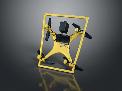 Yellow Frame Drone With Propellers And Camera On Dark Background 3d model