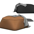 Stylish Leather Ottomans Black Brown with Gray Blanket Modern Home Decor Accent