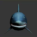 Blue Shark 3D Rendered Model With Sharp Teeth And Fins Against Black Background