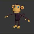 Purple Cartoon Monkey 3D Model With Blue Eyes And Orange Limbs On Black Background