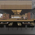 Modern Hot Pot Restaurant Interior With Wooden Decor Hanging Lanterns And Open Counter
