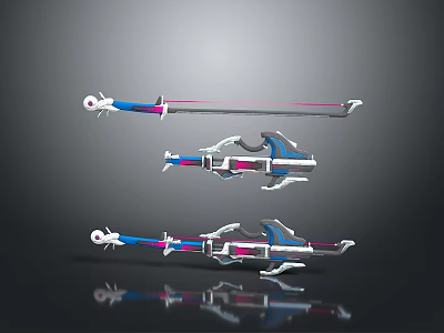 Sci Fi Mechanical Weapons with Blue Pink White Accents and Detailed Structure 3d model
