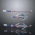Sci Fi Mechanical Weapons with Blue Pink White Accents and Detailed Structure