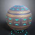 Ornamental Sphere With Blue Glowing Patterns And Golden Geometric Decorations
