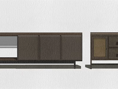 Modern TV Stand With Dark Wood Cabinet Doors Drawers And Open Compartment 3d model