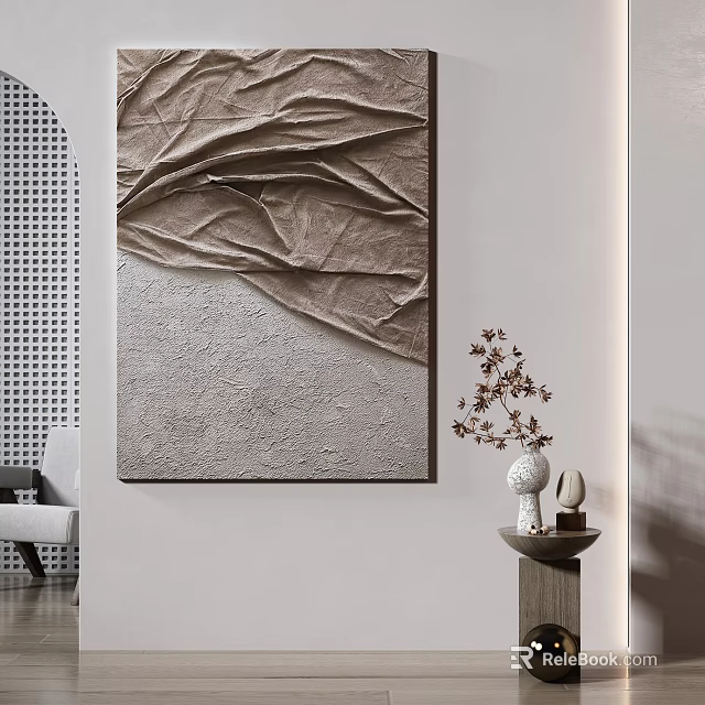 Modern Interior Decor With Textured Art And Decorative Vase 3d model