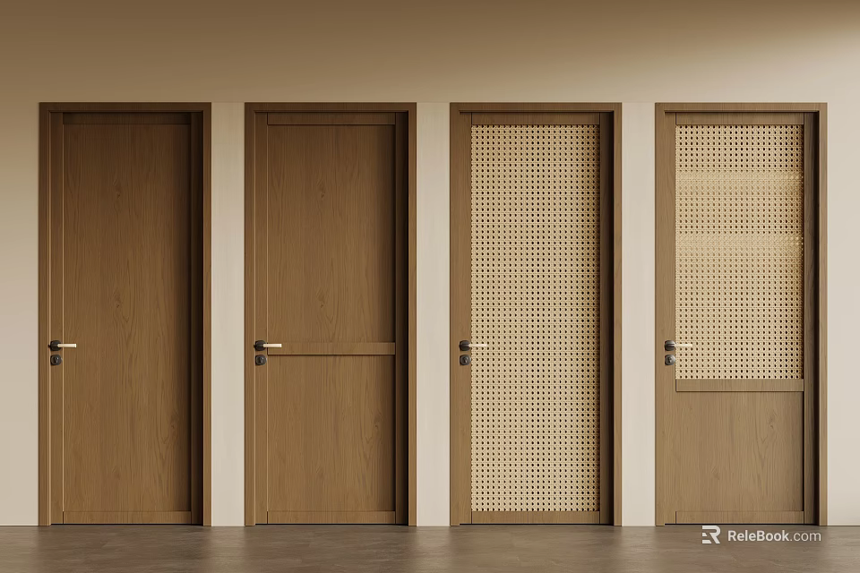 Wooden Swing Doors With Grid Design And Multiple Panel Options For Interior Spaces 3d model 