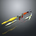 Tactical Rocket Launcher Weapon With Yellow Grip Red Components And White Projectiles 3d model