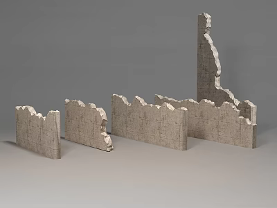 Damaged Stone Building Exterior Wall Fragments With Various Heights And Damage Levels 3d model