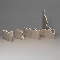 Damaged Stone Building Exterior Wall Fragments With Various Heights And Damage Levels